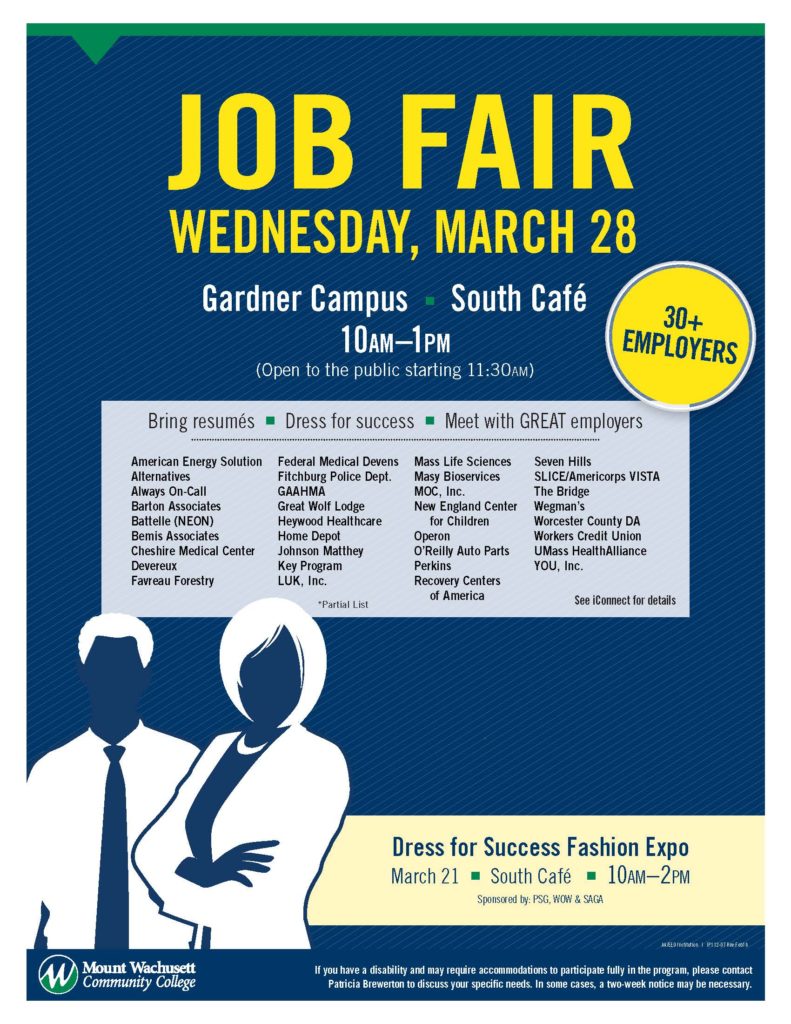 A flyer for the job fair lists the businesses that will be present.