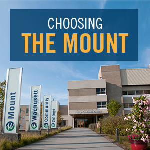 Main campus entrance with the words "Choosing the Mount" on top