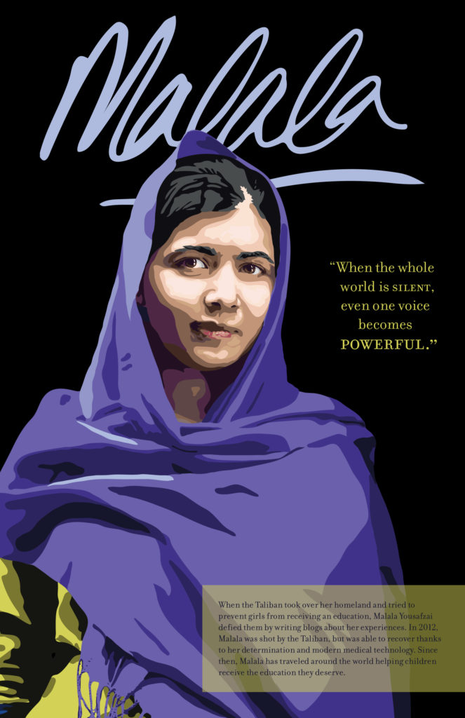 Digital illustration of Malala Yousafzai