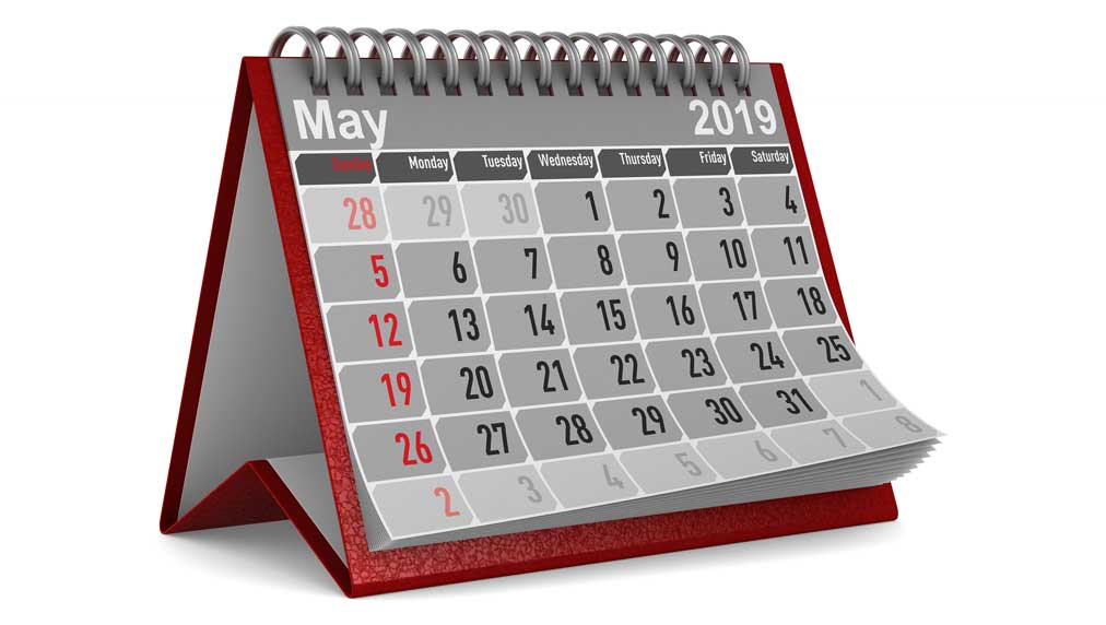 picture of a standing may 2019 calender