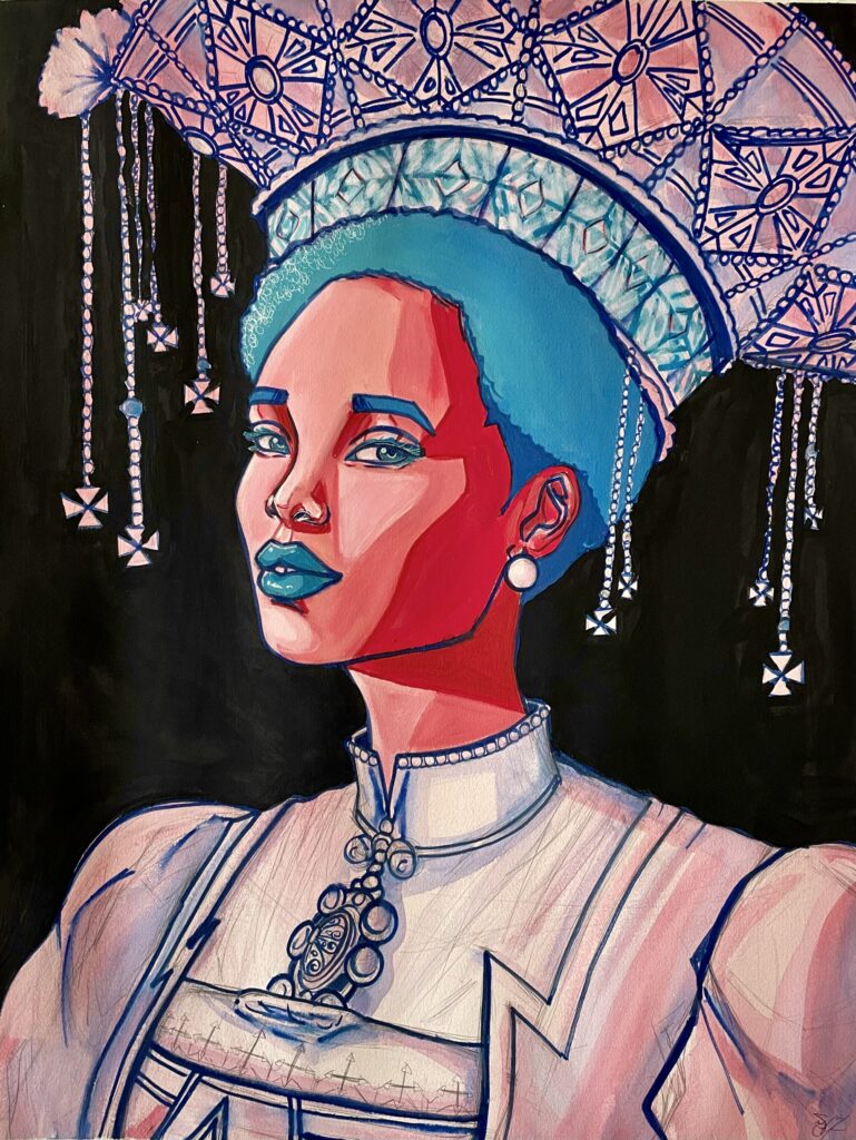 Sydney Comire, Brudekrone (Bridal Crown), 2022, acryclic & paint marker on paper, 30 x 22 in