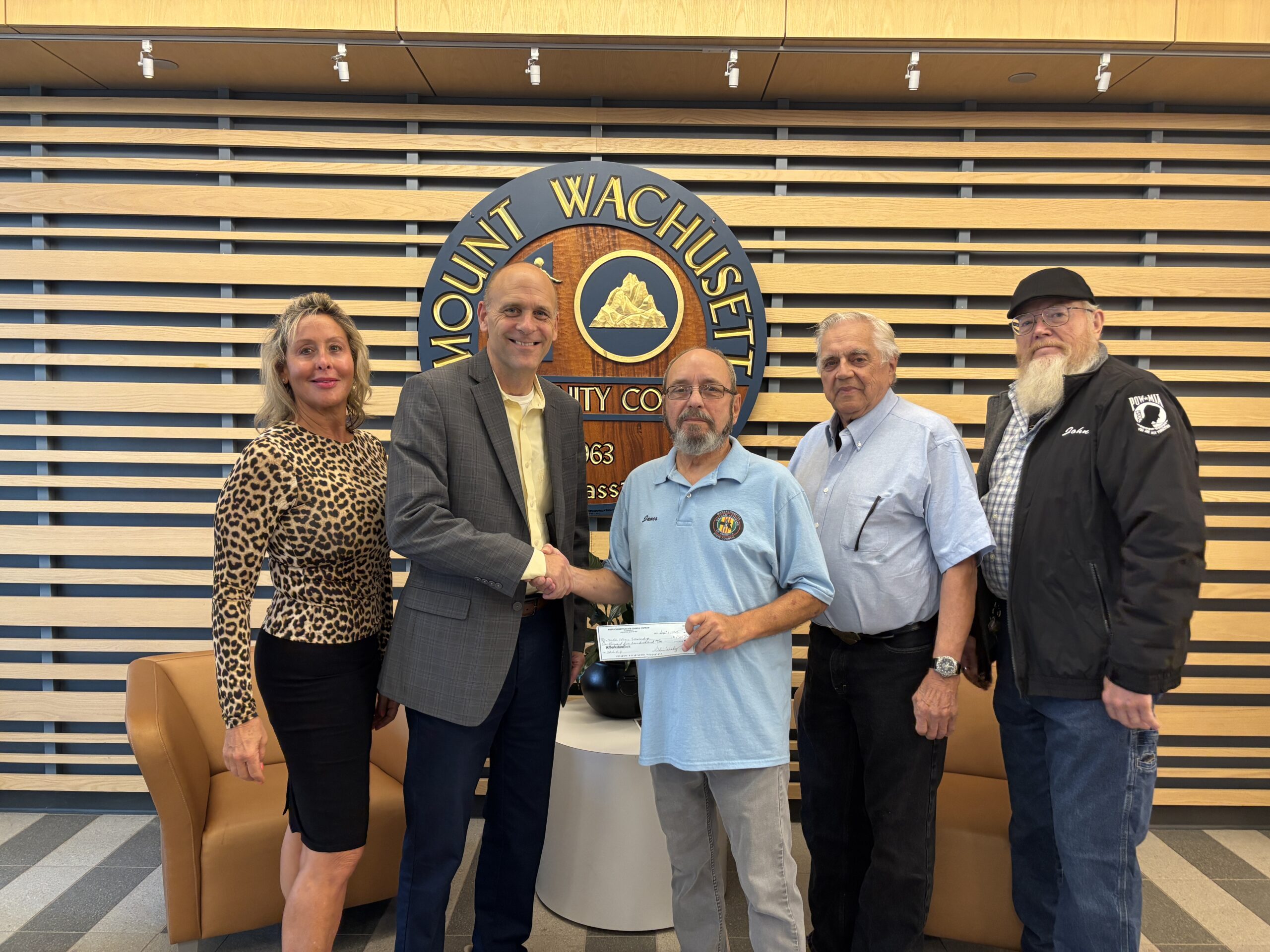 MWCC Foundation Director Carla Zottoli, MWCC President James Vander Hooven, VVA State Council Vice President Jim Benton, VVA Chapter 340 President Ed LaFord, and VVA Chapter 907 Vice President John Durling.