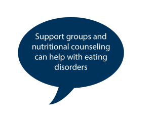 Support groups and nutritional counseling can help with eating disorders