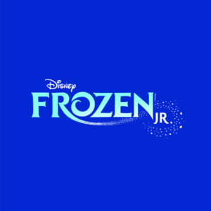 Blue background with the title Frozen, Jr. in contrasting blue and white
