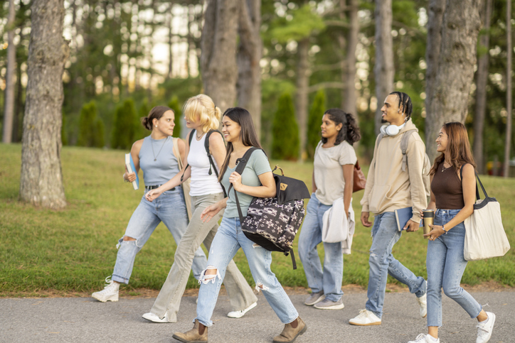 University Students Walking Outside on Campus