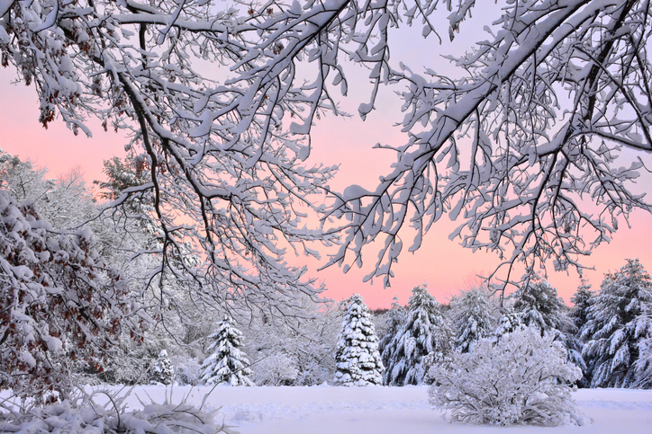 Colorful sky with fresh snowfall