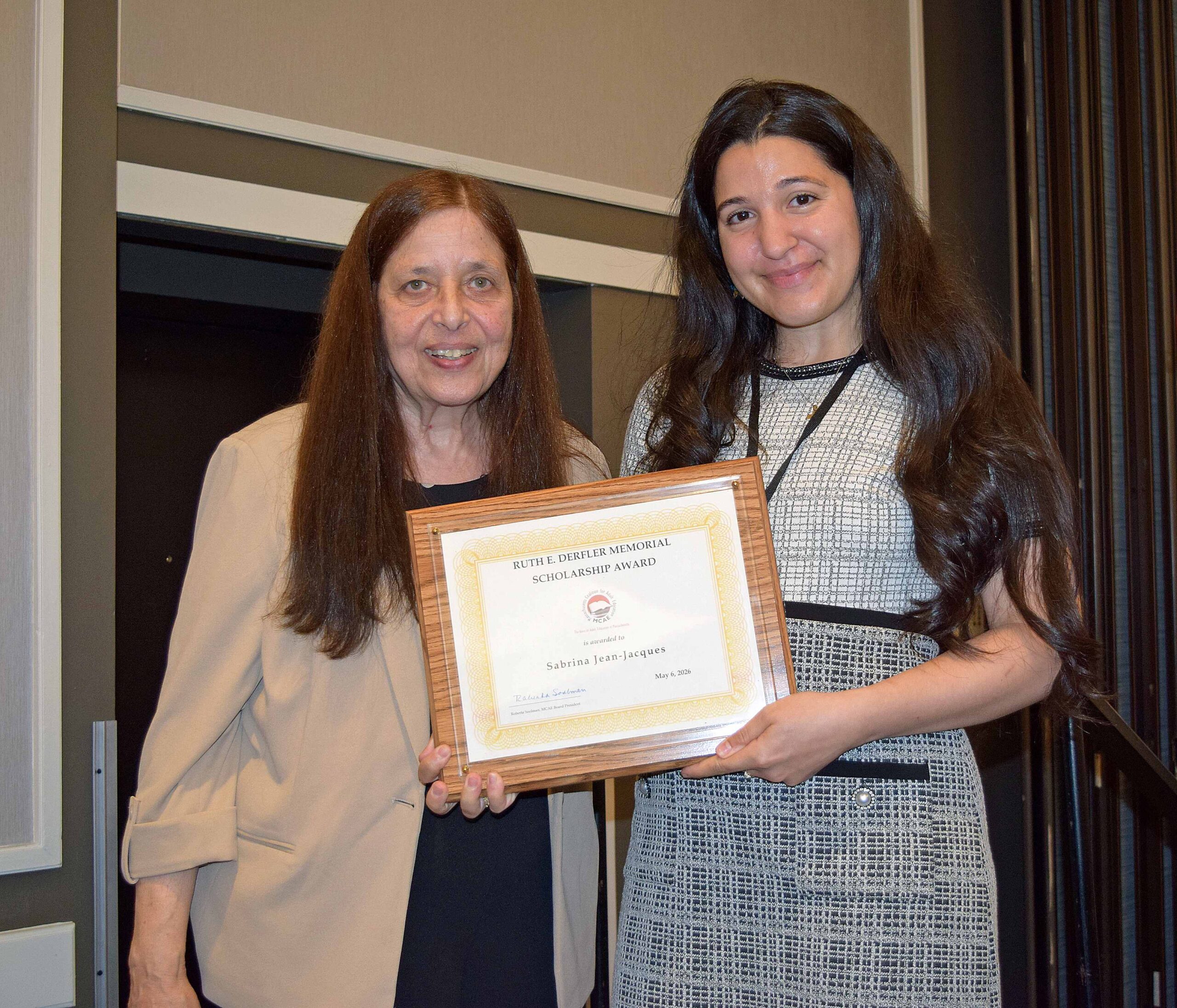 MWCC Student Sabrina Jean-Jacques and Roberta Soolman, Mass. Coalition for Adult Education President
