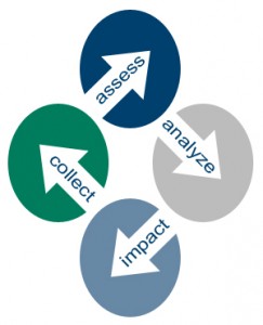 Collect [arrow] assess [arrow] analyze [arrow] impact process icon