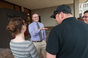 Jason Zelesky speaking with students