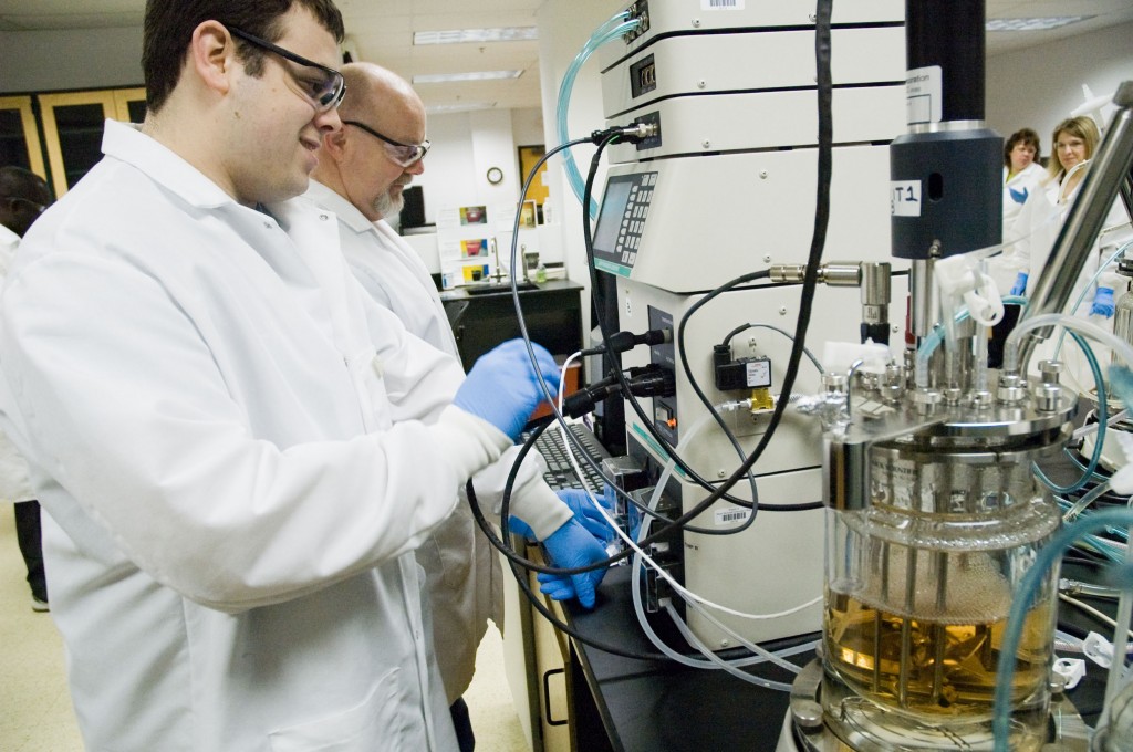 Biotechnology/Biomanufacturing students working with lab equipment