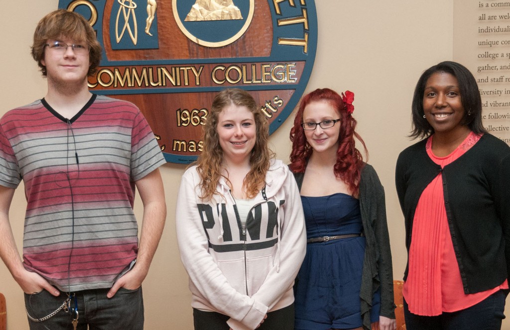 Three Murdock High School seniors are earning MWCC academic certificates through the Robinson-Broadhurst Career Tech Scholarship program. Pictured, from left, Andrew Phelps, Amber Dignan, Melanie Cranfill, andCVTE Transition Counselor and student advisor Shaunti Phillips.