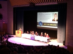 An audience of over 250 attendees hears advice from a panel of opioid addition experts in the Mount Wachusett Community College Theatre. 